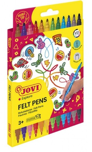 [649500] ROTULADOR JOVI DOBLE PUNTA – ESTUCHE 12 COLORES – PUNTAS 2,3 MM Y 3,6 MM