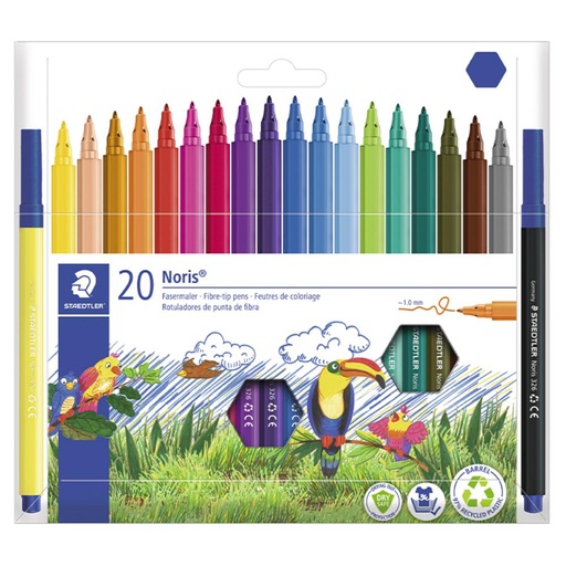 [630824] ROTULADOR STAEDTLER NORIS CLUB SLIM ESTUCHE CARTÓN 80% RECICLADO 20 UNIDADES COLORES SURTIDOS