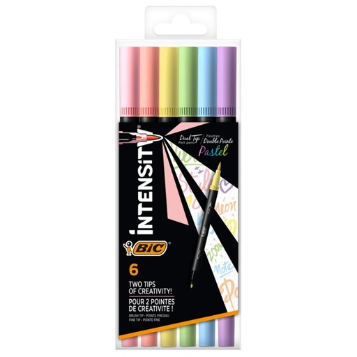 [081568] ROTULADORES BIC INTENSITY  DOBLE PUNTA PASTEL – BLISTER DE 6 UNIDADES