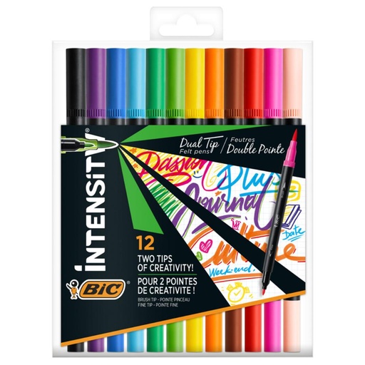 [081566] ROTULADORES BIC INTENSITY DUAL TIP – PACK DE 12 COLORES SURTIDOS