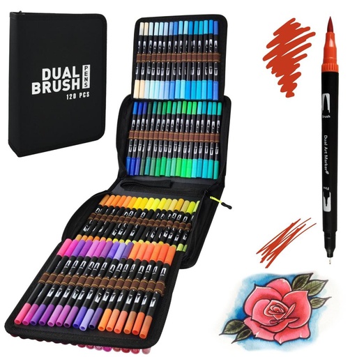 [704266] ROTULADORES LETTERING DOBLE PUNTA RAYLU PAPER | PACK 120 BRUSH PEN COLORES VIVOS | PUNTA PINCEL + PUNTA FINA PARA CALIGRAFÍA, DIBUJO Y MANUALIDADES