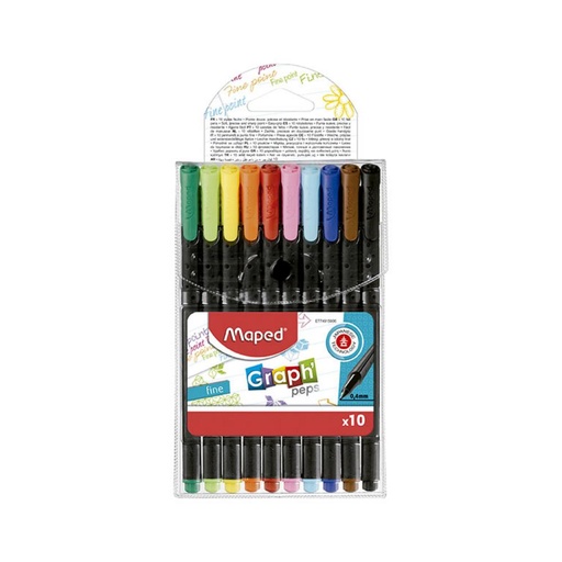 [649141] ROTULADORES MAPED GRAPH’PEPS FINE LINER PUNTA METAL ESTUCHE 10 COLORES SURTIDOS