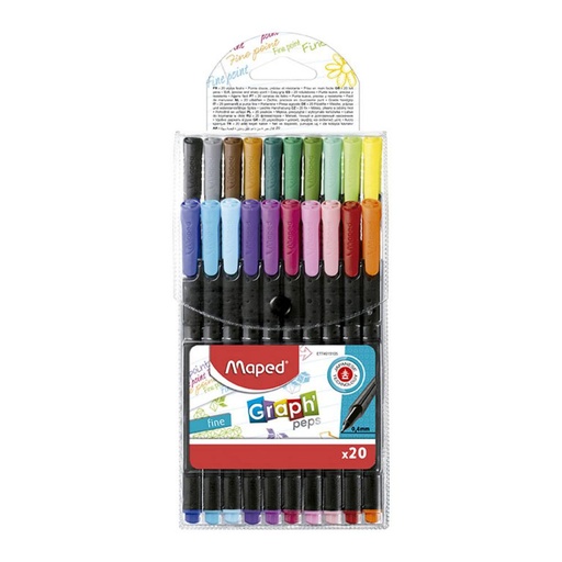 [649142] ROTULADORES MAPED GRAPH’PEPS FINE LINER PUNTA METAL ESTUCHE 20 COLORES SURTIDOS