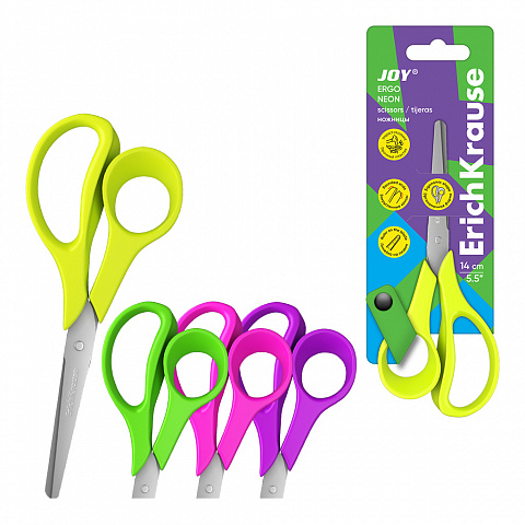 [630959] TIJERAS ERICHKRAUSE JOY® ERGO – 14 CM – PUNTAS REDONDEADAS – SURTIDO – BLÍSTER 1 UD