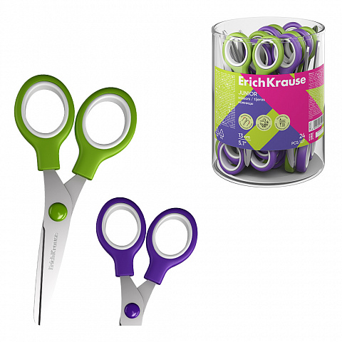 [630090] TIJERAS ERICHKRAUSE JUNIOR – 13 CM – PUNTAS REDONDEADAS – SURTIDO – TAMBOR 24 UDS