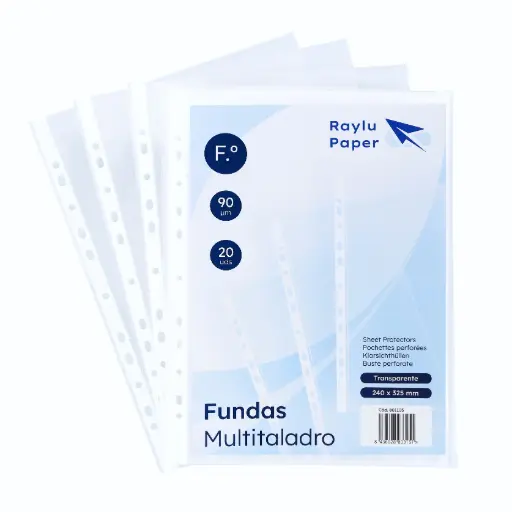 [801105] FUNDAS MULTITALADRO FOLIO 90 MICRAS PAQUETES DE 20UDS