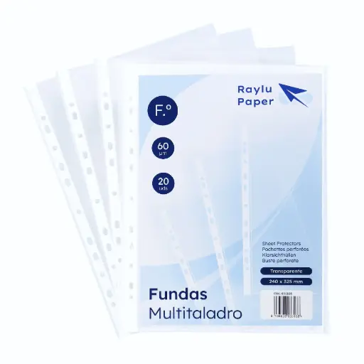 [801106] FUNDAS MULTITALADRO FOLIO 60 MICRAS PAQUETES DE 20UDS