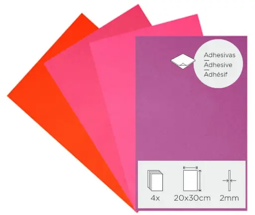 [825945] LÁMINAS GOMA EVA CALIDOS ADHESIVAS 20 × 30 CM · 2 MM PACK DE 4