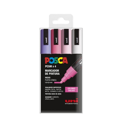 [122050] ROTULADOR UNI POSCA PC-5M/4C ESTUCHE 4 COLORES DULCES SURTIDOS 1,8–2,5 MM