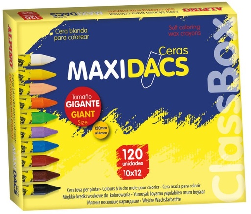 [700761] ALPINO CLASSBOX MAXIDACS – 120 CERAS DE COLORES (10 COLORES x 12 UNIDADES)