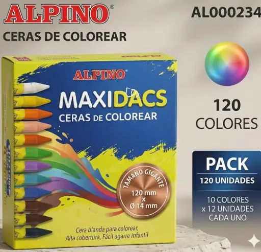 [700761] ALPINO CLASSBOX MAXIDACS 120 CERAS DE COLORES