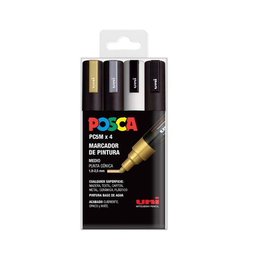 [122049] ROTULADOR UNI POSCA PC-5M/4C MARCADOR DE PINTURA PUNTA CÓNICA 1,8–2,5 MM ESTUCHE 4 COLORES GSWB