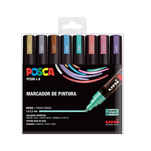 [122046] ROTULADOR UNI POSCA PC-5M/8C ESTUCHE 8 COLORES METÁLICOS SURTIDOS 1,8–2,5 MM