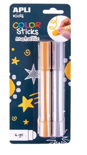 [70055] TEMPERA SOLIDA COLOR STICKS METALIZADOS 6GR  2 UDS ORO Y PLATA