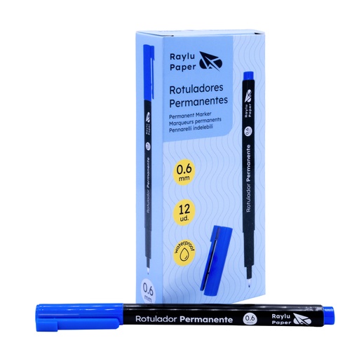 [080503] ROTULADOR PERMANENTE RAYLU PAPER DATA PEN – FINO 0,6 MM – AZUL OJO – CAJA 12 UDS