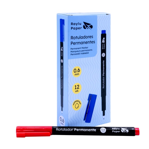 [080504] ROTULADOR PERMANENTE RAYLU PAPER DATA PEN – FINO 0,6 MM – ROJO – CAJA 12 UDS