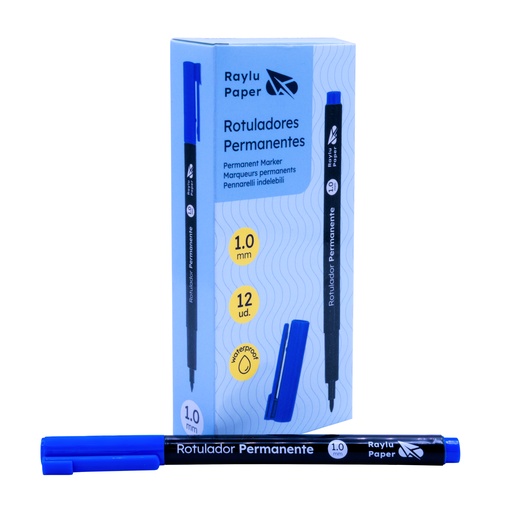 [080507] ROTULADOR PERMANENTE RAYLU PAPER DATA PEN – MEDIO 1 MM – AZUL – CAJA 12 UDS