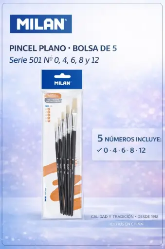 [70084] PINCEL PLANO BOLSA DE 5 SERIE 501 Nº 0, 4, 6, 8 Y 12