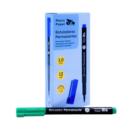 [080509] ROTULADOR PERMANENTE RAYLU PAPER DATA PEN – MEDIO 1 MM – VERDE – CAJA 12 UDS