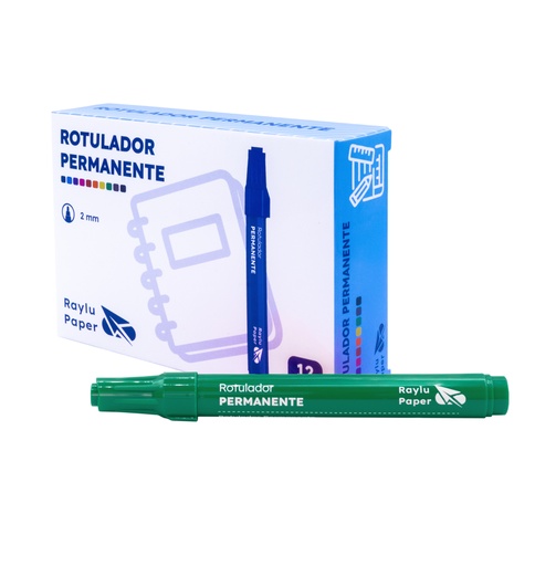 [080302] ROTULADOR PERMANENTE RAYLU ULTRAINK – PUNTA CÓNICA – TRAZO 1,5 MM – VERDE  – CAJA 12 UDS