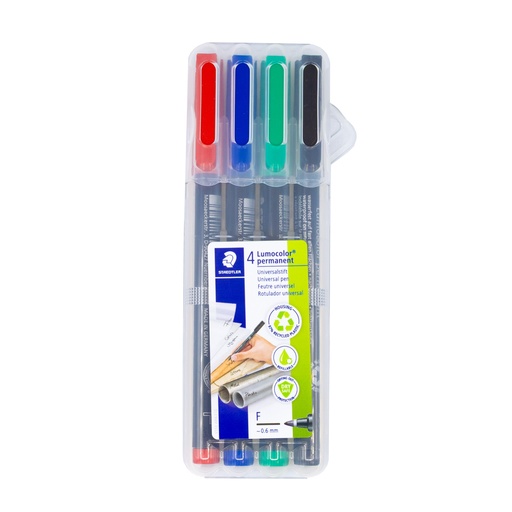 [249467] ROTULADOR STAEDTLER – LUMOCOLOR PERMANENTE ESTUCHE 4 UDS – PUNTA FINA REDONDA 0,6 MM