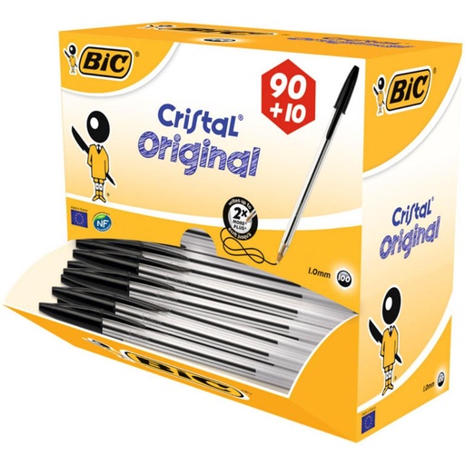 [118797] BOLÍGRAFO BIC CRISTAL NEGRO · TINTA ACEITE · PACK ESCOLAR 100 UDS