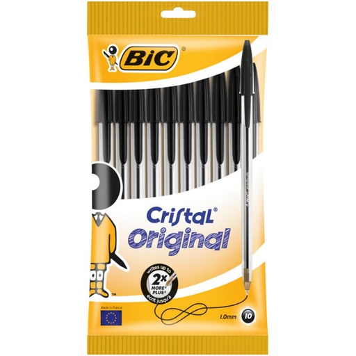 [118877] BOLÍGRAFO BIC CRISTAL ORIGINAL NEGRO · TINTA ACEITE · BLÍSTER 10 UDS · TRAZO 0,7 MM