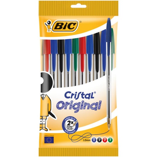 [118879] BOLÍGRAFO BIC CRISTAL ORIGINAL SURTIDOS · TINTA ACEITE · BLÍSTER 10 UDS · TRAZO 0,7 MM