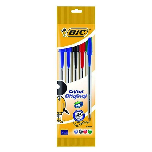 [081380] BOLÍGRAFO BIC CRISTAL ORIGINAL SURTIDOS · TINTA ACEITE · BLÍSTER 5 UDS · TRAZO 0,7 MM
