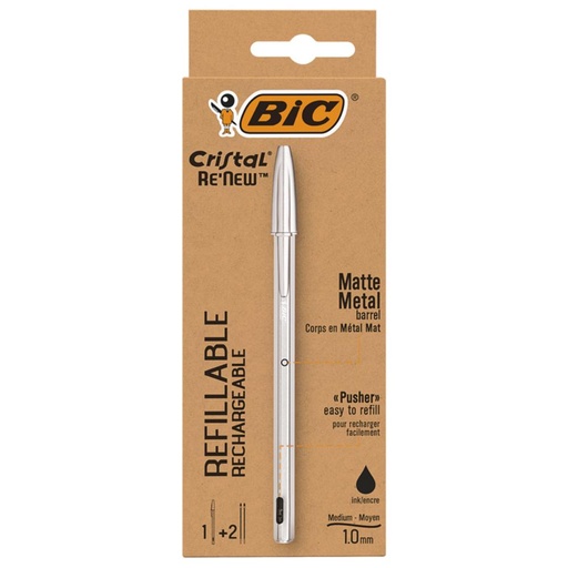 [081552] BOLÍGRAFO BIC CRISTAL RE’NEW NEGRO · TINTA ACEITE · TRAZO 0,4 MM · BLÍSTER 1 UD + 2 RECAMBIOS