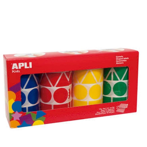 [649299] GOMETS APLI  GEOMÉTRICOS XL AMARILLO, AZUL, ROJO Y VERDE (4 ROLLOS)