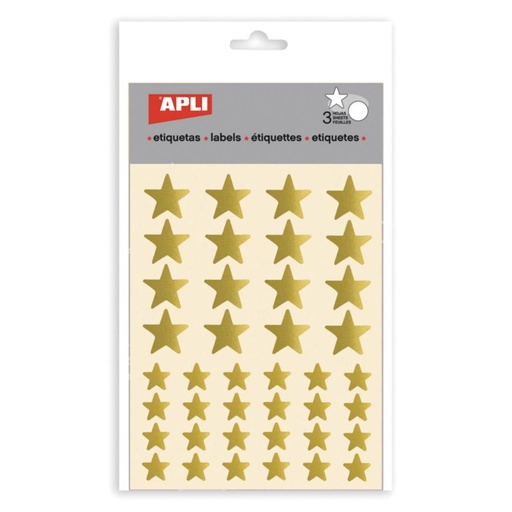[649517] GOMETS APLI ESTRELLAS 12,5 Y 19,5 MM METALIZADOS ORO 3 HOJAS BOLSA