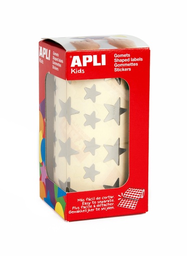 [649641] GOMETS APLI ESTRELLAS 12,5 Y 19,5 MM METALIZADOS PLATA ROLLO