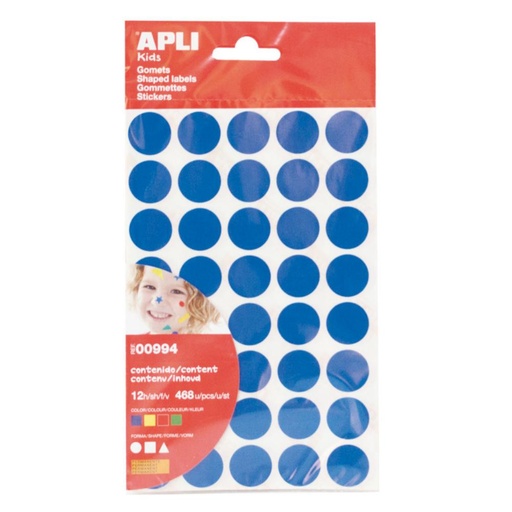 [649895] GOMETS APLI GEOMÉTRICOS GRANDES PERMANENTES AMARILLO, AZUL, ROJO Y VERDE 12 HOJAS BOLSA