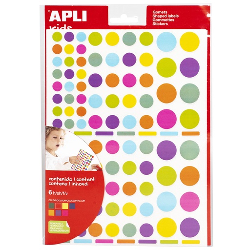 [028452] GOMETS APLI REDONDOS REMOVIBLES MULTICOLOR 6 HOJAS BOLSA