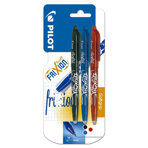 [118892] BOLÍGRAFO PILOT FRIXION BALL AZUL · TINTA GEL BORRABLE · PUNTA 0,7 MM · TRAZO 0,5 MM · BLISTER 3 SURTIDOS