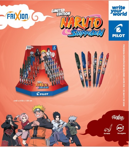 [799901] BOLÍGRAFO PILOT FRIXION BORRABLE NARUTO – EXPOSITOR 48 UNIDADES (EDICIÓN LIMITADA)