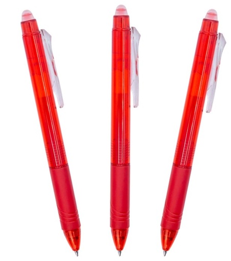 [120818] BOLÍGRAFO RAYLU IGNITE BORRABLE ROJO · TINTA GEL BORRABLE · TRAZO 0,7 MM · CLIC RETRÁCTIL · GRIP BOLSA 3 ROJOS