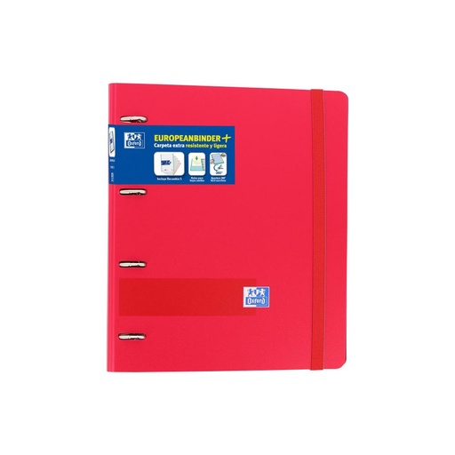 [650150] CARPEBLOC A4+ 4 ANILLAS 35MM CON RECAMBIO 5 COLORES CUADRÍCULA 5X5 TAPAS POLYFOAM ROJO