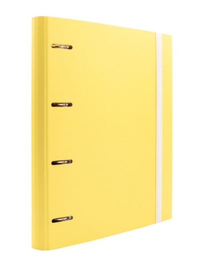 [209371] CARPEBLOCK 4 ANILLAS RAYLU PAPER® A4  AMARILLO PASTEL· ANILLAS Ø30 MM · LOMO 60 MM · 100 HOJAS 90 g 4×4 · 5 SEPARADORES · CIERRE ELÁSTICO · SISTEMA RADO