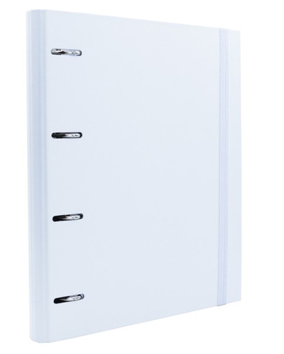 [180963] CARPEBLOCK 4 ANILLAS RAYLU PAPER® A4  BLANCO · ANILLAS Ø30 MM · LOMO 60 MM · 100 HOJAS 90 g 4×4 · 5 SEPARADORES · CIERRE ELÁSTICO · SISTEMA RADO