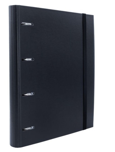 [209372] CARPEBLOCK 4 ANILLAS RAYLU PAPER® A4  NEGRO · ANILLAS Ø30 MM · LOMO 60 MM · 100 HOJAS 90 g 4×4 · 5 SEPARADORES · CIERRE ELÁSTICO · SISTEMA RADO
