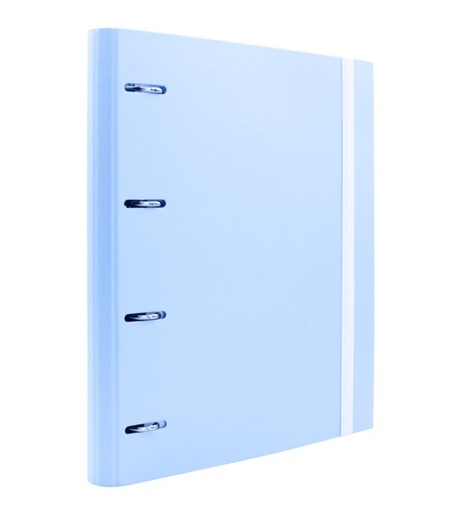 [209368] CARPEBLOCK 4 ANILLAS RAYLU PAPER® A4 AZUL PASTEL· ANILLAS Ø30 MM · LOMO 60 MM · 100 HOJAS 90 g 4×4 · 5 SEPARADORES · CIERRE ELÁSTICO · SISTEMA RADO