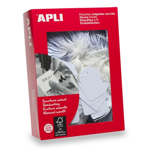 [029200] APLI ETIQUETAS COLGANTES BLANCAS 45 X 65 MM | 400 UNIDADES CON HILO