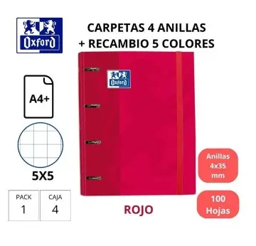[650105] CARPEBLOCK OXFORD A4 CARTÓN FORRADO 40MM CON RECAMBIO ROJO