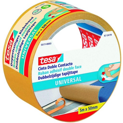 [749030] CINTA ADHESIVA DOBLE CARA TESA 50 MM × 5 M · USO UNIVERSAL · FIJACIÓN PERMANENTE · FÁCIL DE CORTAR · COLOR BEIGE