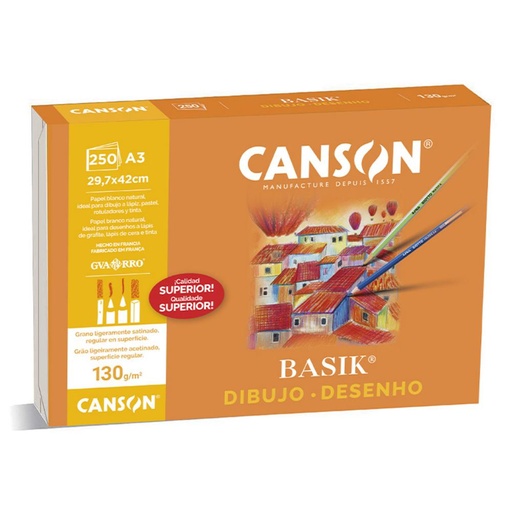[600070] GUARRO CANSON – PAPEL DE DIBUJO BASIK (A3 – 250 HOJAS – 130 G/M²)