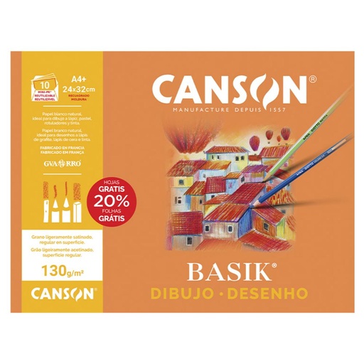 [600076] MINI PACK 10 LÁMINAS DE DIBUJO A4 CON RECUADRO 130 g BASIK CANSON