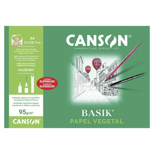 [619898] MINI PACK PAPEL VEGETAL GUARRO DIN A4 90 g (MINIPACK 12 HOJAS)