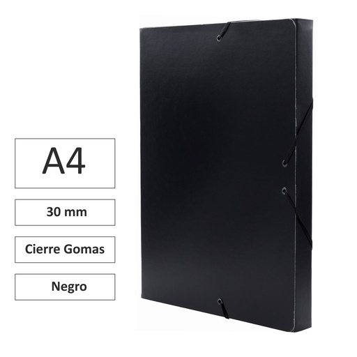 [180947] CARPETA PROYECTO RAYLU PAPER A4 LOMO 30 MM (NEGRO) · CARTÓN FORRADO MATE · CIERRE CON GOMAS · COLORES VIVOS